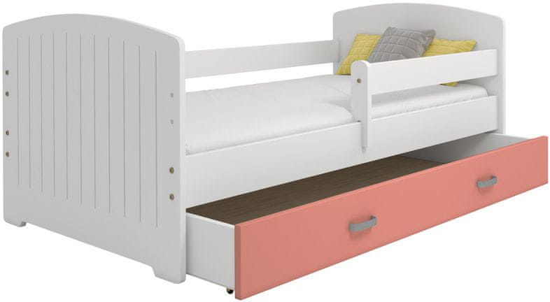 eoshop Detská posteľ Miki 80x160 B5, biela / ružová + rošt, matracu, úložný priestor